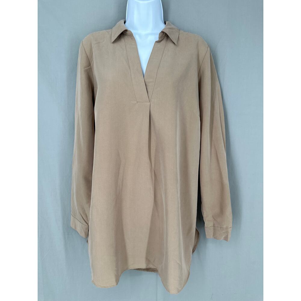 J Jill Top Womens Medium Beige Tunic Flowy Cozy Minimalist Lagenlook Tencel